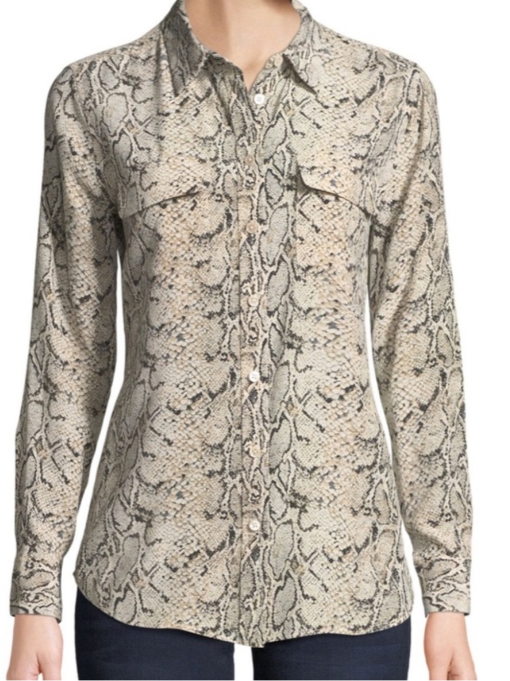 Equipment Femme Silk Snake Print Slim Signature Button Down Shirt, Size L
